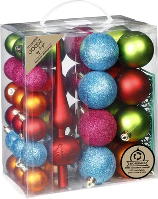 Produktbild von Weihnachtskugeln Kunststoff 4-6cm mit Baumspitze 39er Set Mille Fiori
