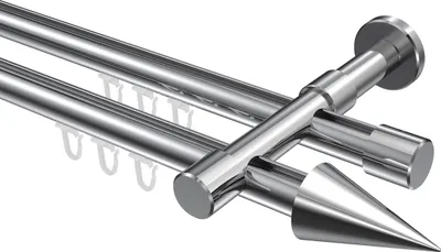 Produktbild von Interdeco Innenlaufstange / Gardinenstange mit Innenlauf Chrom, Typ Prestige Savio (Kegel), 20 mm Ø 2-läufig, 520 cm