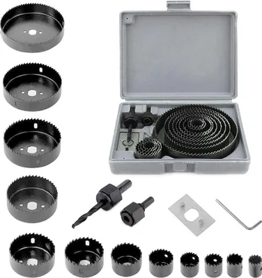 Produktbild von Lochsägen-Set 16-teilig - Kreissäge-Lochsägen-Set 19 mm-127 mm - Lochbohrerset Kreisschneider Lochsägebohrwerkzeug - ideal zum Bohren in Weichholz, PVC-Platten und Kunststoffplatten
