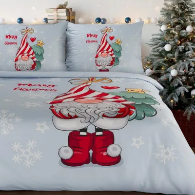 Zdjęcie produktu dla EUROFIRANY | Pościel świąteczna - Zestaw pościeli świątecznej - 160 x 200 cm - Szare elfy świąteczne - Pościel świąteczna - Zima