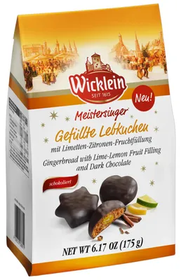 Zdjęcie produktu dla Wicklein, pierniczki "Meistersinger" z nadzieniem, smak limonki i cytryny, 175g