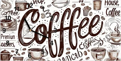Produktbild von Wanduhr aus Glas mit Motiv Kaffee Illustration- 60 x 30 cm - inkl. Aufhängesystem