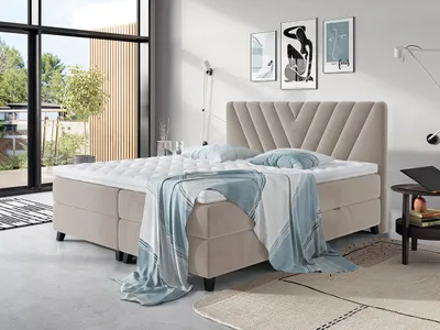 Obrázok produktu pre Boxspringová posteľ 180x200 CAITLYN - béžová + topper ZDARMA