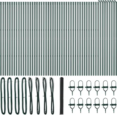 Produktbild von Möbel Sechseckzaun Grau 1.6x100 m Stahl, Zaunpfosten 13 Stück Grün Ø32 mm 210 cm Verzinkter Stahl - Zaunzubehör 3352899