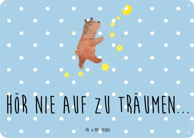 Produktbild von Mr. & Mrs. Panda tafel Bär Träume DIN A5 - Blau Pastell - Geschenk, Teddy, Schild, Traum, Traumdeutung, Metallschild, Blechschild, Wandbild, Magnetschild, Träumen