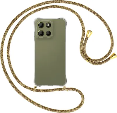 Produktbild von Handykette Backcover-Schutzhülle mit Band (Metall goldfarben) für Motorola Moto G15 - braun+beige