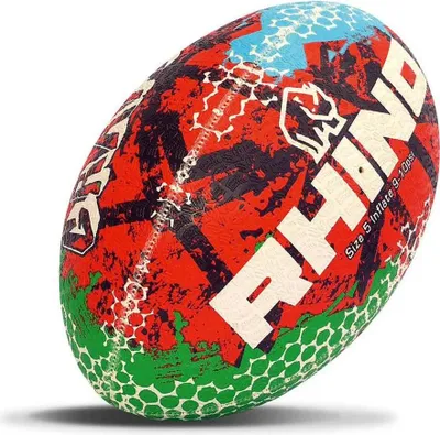 Zdjęcie produktu dla Piłka do rugby Rhino Graffiti czerwona/niebieska/zielona rozmiar 5 uchwyt z recyklingu