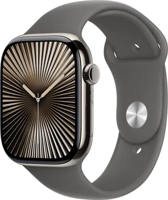 Produktbild von Apple Watch Series 10 GPS + Cellular 46mm Titânio Natural c/ Bracelete Desportiva Cinzento Rocha M/L