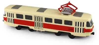 Image de Tramway rétro tchèque en métal, rouge, 16 cm - portes qui s'ouvrent