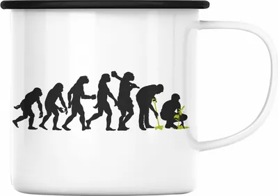 Produktbild von Trendation - Gärtner Evolution Emaille Tasse mit Spruch Garten Hobbygärtner Gärtner Geschenk Lustig Gärtnerin Geschenkidee (Schwarz)
