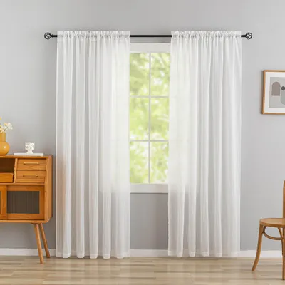 Voile-Gardinen 2er-Pack, Streifen, 137x213 cm, weiß, halbdurchsichtig