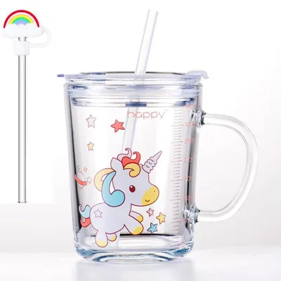 Trinkbecher mit Deckel und Strohhalm, 400 ml, Glas, transparent