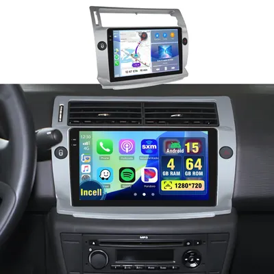 Image de Autoradio Android 4+64 Go pour Citroën C4 (2004-2009), C-QUATRE (2008-2011) | CarPlay sans fil, système de navigation GPS