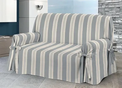 Sofaüberwurf 2-Sitzer mit Bändern, Grau, 80% Baumwolle, 20% Polyester