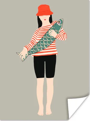 Produktbild von MuchoWow® Poster Frau - Fisch - Jahrgang 60x80 cm - Schlafzimmer Dekoration
