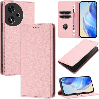 Produktbild von Litchi Leder Handyhülle für Honor Play 50 Wallet Kartenfächer Standfunktion Hülle Pink