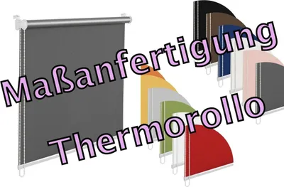 A collage of roller blinds in various colors, with text overlay indicating custom sizing and product type.