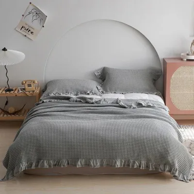Produktbild von Waffeldecke – 100% Baumwolle – Rosa – 200 x 230 cm mit Rüschen
