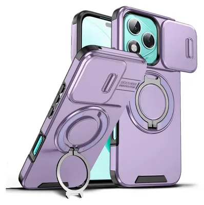 Image de Etui double couche pour Honor 400 Lite, cache-appareil photo coulissant et anneau magnétique violet