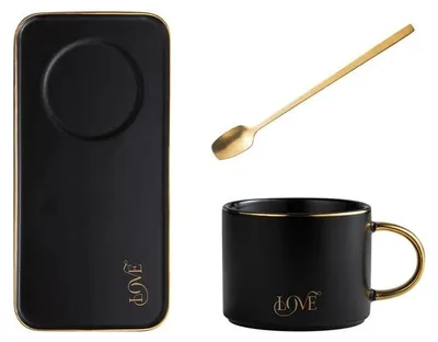 Kaffeetassen-Set 3-teilig, Keramik, 160 ml, Schwarz