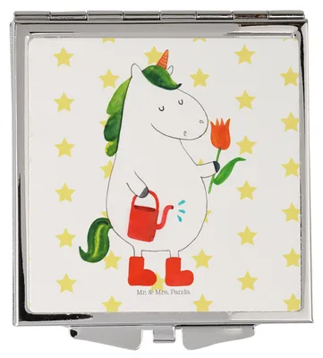 Produktbild von Mr. & Mrs. Panda Schminkspiegel Einhorn Gärtner - Weiß - Geschenk, Unicorn, Freundin, Taschenspiegel, Garten, Spiegel Für Handtasche, Kosmetikspiegel, Mini, Blume