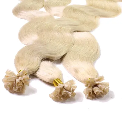 Image de hair2heart Extensions de cheveux humains ondulés - 25 mèches 0,5g 60cm 10/0 blond clair