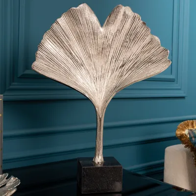 Produktbild von riess-ambiente Skulptur GINKGO LEAF 34cm silber schwarz Metall Marmorsockel Deko Blattfigur