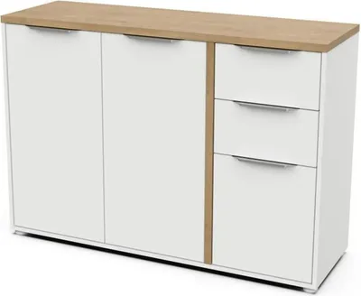Produktbild von ACCESS Sideboard – 3 Türen + 2 Schubladen – Hamilton-Eiche und Weiß – 121,5 x 39,6 x 85,6 cm