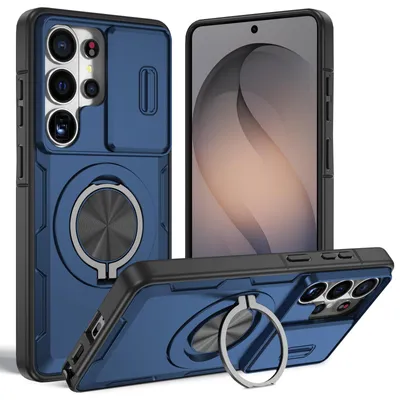 Produktbild von Magnetische Hülle für Samsung Galaxy S26 Ultra, Militär Stoßfest Handyhülle mit Kameraschutz und Ringhalter Ständer Blau