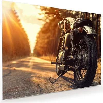 Produktbild von Glasbild 120x90cm in XXL für Wohnzimmer, Schlafzimmer Motiv Motorradsonne