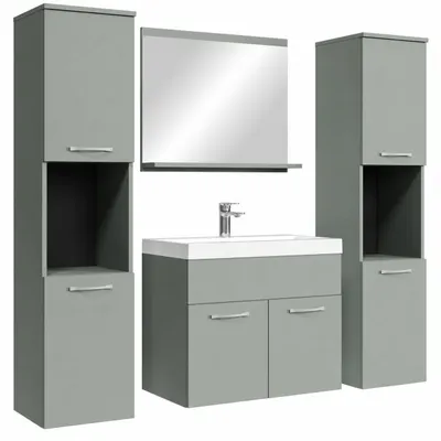Obrázek produktu pro Badplaats Koupelnová Sestava Montreal XL 60 x 35 cm - Lesklá Bílá - Skříňka se Zrcadlem a Bočními Skříňkami