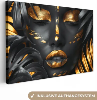 Produktbild von MuchoWow® - Leinwandbilder - Frau - Gold - Natur - Porträt - Modern, Wandbild, Wanddeko Bilder Wohnzimmer, 120x80 cm