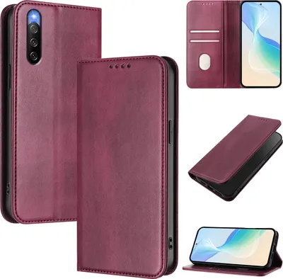 Produktbild von Handyhülle für Sony Xperia 10 IV, Vintage Leder RFID Schutz Kartenfach Standfunktion Magnetische Klapphülle Rot