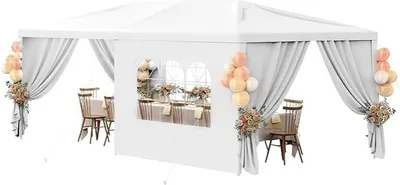 Produktbild von 3 x 6 m Garten Pavillon mit 6 Seitenteilen zwei Türen wasserdichtes Zelt mit Spiralschläuchen, weiß