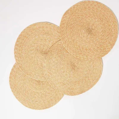 Produktbild von HOMESCAPES Tischset gold im 4er-Set, 40 cm – 4x Platzset rund geflochten