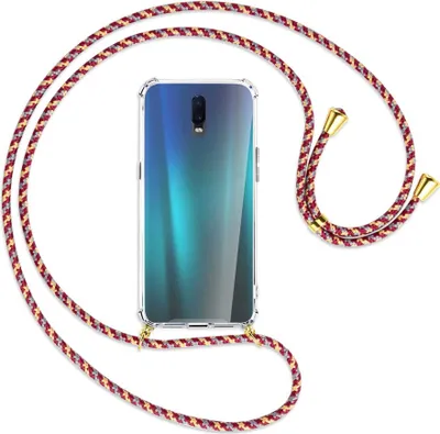 Produktbild von Handykette Backcover-Schutzhülle mit Band (Metall goldfarben) für Oppo R17 / RX17 - weinrot/gelb/grau