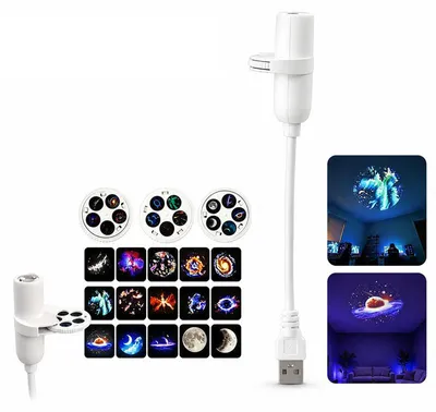 Produktbild von 2-in-1 Galaxy Projector Nachtlicht, USB Plug & Play, 15 Muster, 360° verstellbar–Sternenhimmel Projektor & Stimmungslicht für Schlafzimmer, Auto&Party