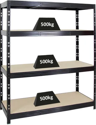 Produktbild von Profi Schwerlastregal RHINO | HxBxT 180x160x60cm | 4 Spanplatten-Ebenen 8mm | Fachlast 500kg | Schwarz