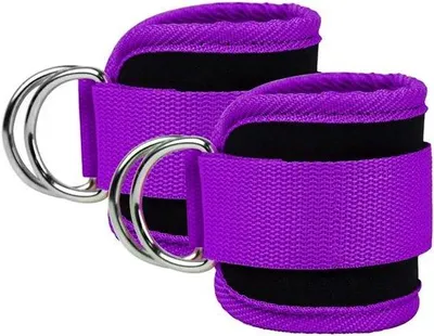 Produktbild von Verstelbare weerstandsband, paars, voor kabelmachines en sportschool, met D-ring voor heupkicks.