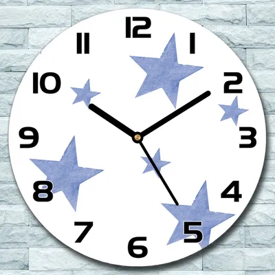 Produktbild von Wanduhr aus Glas Rund fi 30 Blaue Sterne Quarz Deko Wohnzimmer Büro