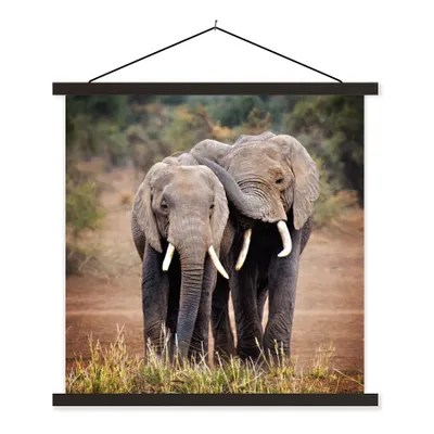 Produktbild von MuchoWow® Textilposter Elefant - Tiere - Bäume - Natur 120x120 cm mit schwarzem Rahmen - Aufhängungsset