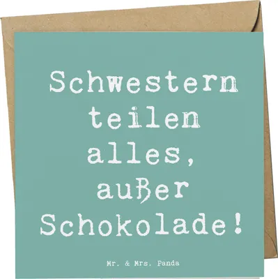 Produktbild von Mr. & Mrs. Panda Glückwunschkarte Spruch Schwestern Liebe - Meeresbrise - Geschenk, Schwester, doppelkarte, Schokolade, Klappkarte, Geschwisterliebe, Handarbeit, Humor