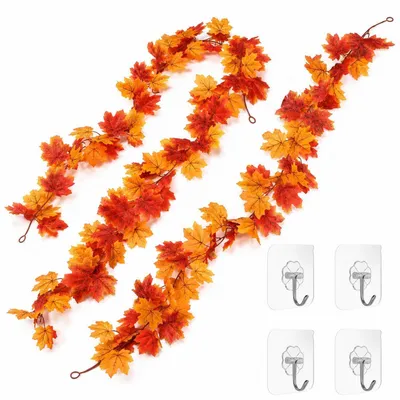 Image de Guirlande d'automne artificielle avec des feuilles d'érable, lot de 2, à suspendre