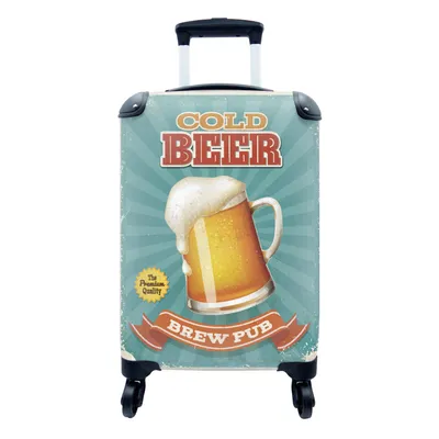 Produktbild von MuchoWow® Koffer Handgepäck Trolley Rollkoffer Kleine Reisekoffer mit 4 Rollen - Mannshöhle - Bier - Vintage - Banner - Cabin Size < 55x40x23 cm & 55x40x20 cm - Fotokoffer - Kabinenkoffer - Boardgepäck - Reise-Box - Reisekoffer - Reisegepäck - Koffer mit Bild - Trolley für Kinder