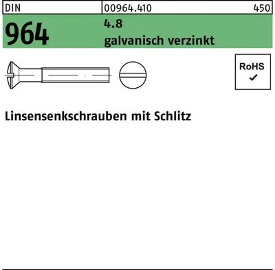 Produktbild von Reyher  964 Linsensenkschrauben M 6x30 m.Schlitz Güte 4.8 verzinkt (200 Stück)