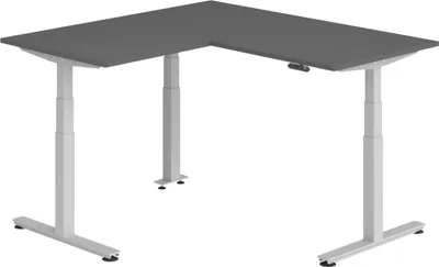 Produktbild von bümö Eckschreibtisch elektrisch höhenverstellbar L-Form - Gestell: Silber, Nachbildung: Graphit, Größe: Eckschreibtisch 160 x 160 cm