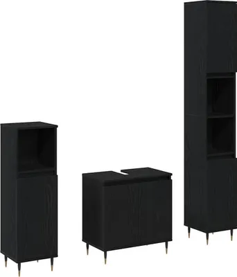 Produktbild von Badezimmermöbel-Set 3 pcs Schwarz Eichen-Optik 30 x 30 x 190 cm
