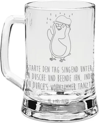 Produktbild von Mr. & Mrs. Panda Krug Pinguin Duschen - Transparent - Geschenk, Singen, Bierkrug Mit Gravur, Glas, Dusche, Duschkonzert, Humpen, Seidel, Tanzen