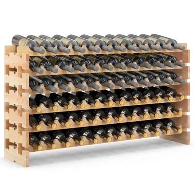 Produktbild von GOPLUS Weinregal stapelbar, Flaschenregal mit 6 Ebenen für 60 Flaschen, Flaschenhalter aus Kiefernholz, Natur (für 60 Flaschen)