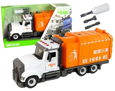 Produktbild von LeanToys Müllwagen zum Auf- und Abschrauben von Zubehörteilen orange
